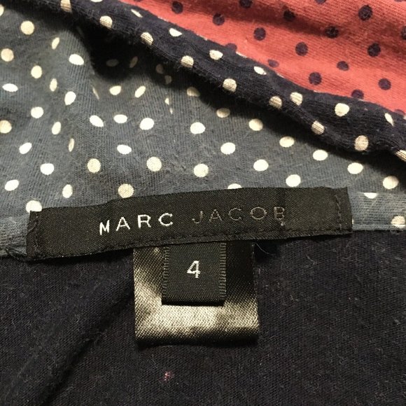 MARC JACOBS Blue Red/Maroon Polka Dot 3/4 Sleeve Hooded Cotton Top Pullover 4 - Picture 7 of 8